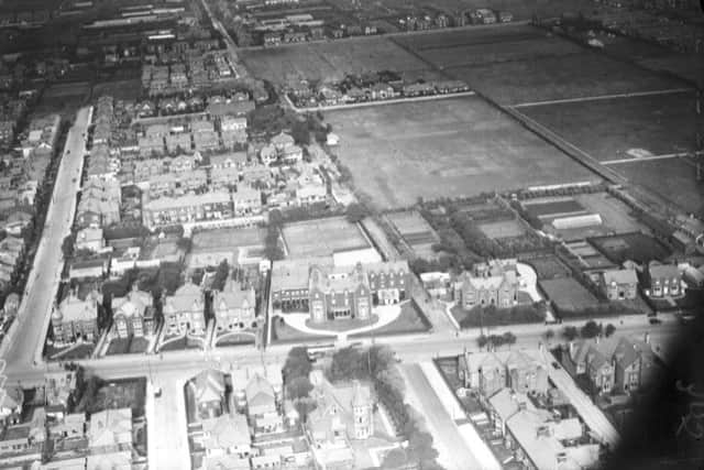 Aerial view of the South Shore area of Blackpool with Arnold School on Lytham Road in the centre.