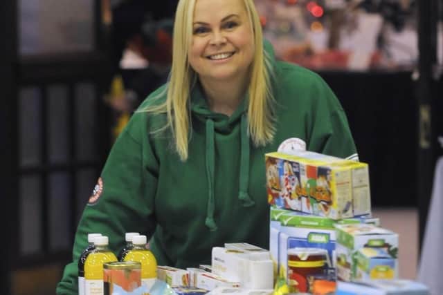 Hayley Kay supporting Blackpool Food Bank with a collection of goods for the Christmas period