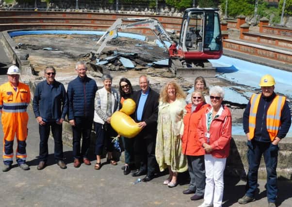 Members of the Friends of St Annes Promenade Gardens with councillors and contractors at the site of the new Splash! water park being prepared on St Annes' promenade