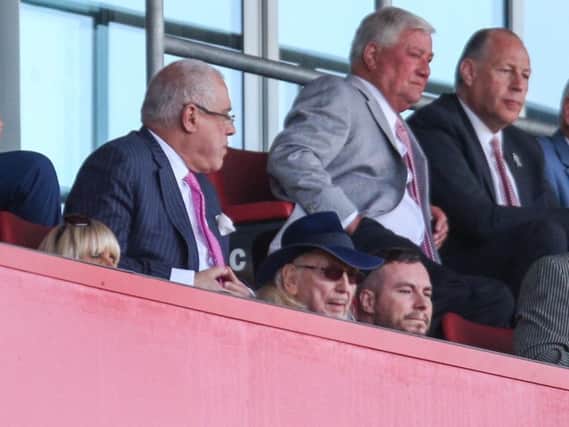 Owen Oyston (front centre) at Blackpool's final game of the season at Rotherham