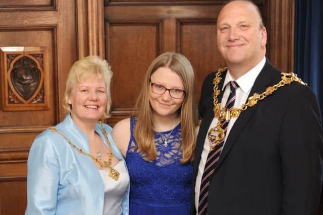 Coun Gary Coleman is made the new mayor of Blackpool.  He is pictured with mayoress Debbie Coleman and daughter Charlotte Coleman.