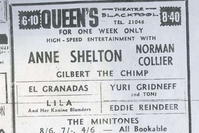 Gazette advert for Yuri and Toni, 1964, Queens, Blackpool
