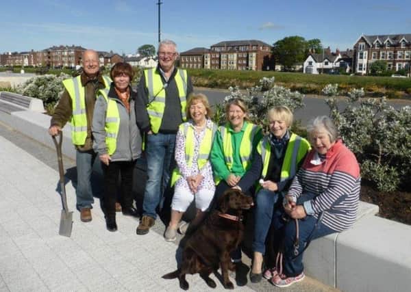 Members of Lytham In Bloom with Sue Cornah of the Civic Society at the former mussel beds site