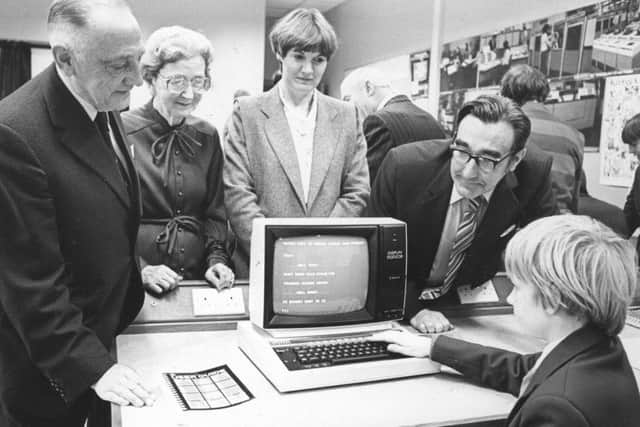Twelve-year-old Nicholas Fentiman demonstrates a terminal in the new computer room at King Edward VII School, in 1984