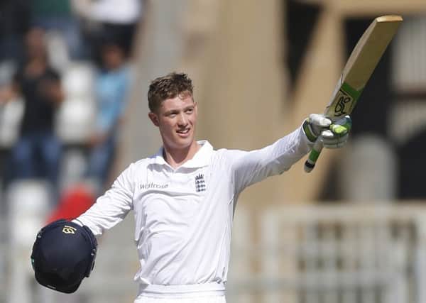 Keaton Jennings celebrates scoring a century on his England debut against India back in December 2016
