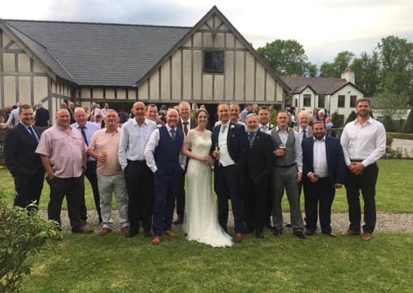 David Warburton and Linzi Young with her wedding crew including Colin Lowe - far left
Keith Horrocks - 3rd from left
Phil Denham - 4th from left (on Keiths right)
Luke Minns - 8th from left (brides left side)
Ian Butter - right of groom (front row)
Kyle King - 2nd from right