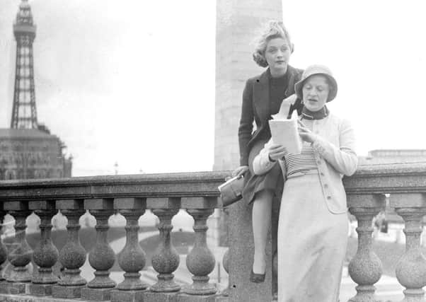 Dorothy Hyson and Grace Fields in Blackpool for the filming of Sing As We Go