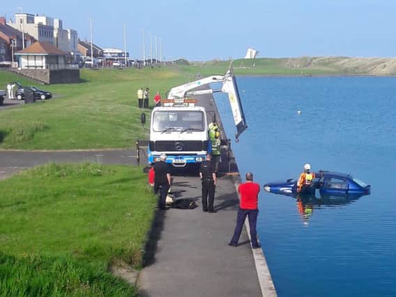 A stolen car was discovered submerged in a boating lake in Fleetwood, say police.PIC JEFF WALKER